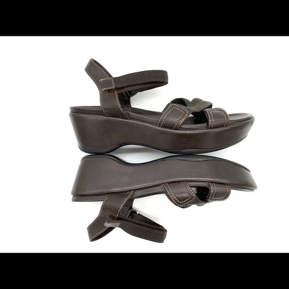 Prada Brown Leather Canvas Platform Sandals - Picture 6 of 11
